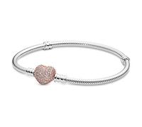 Pandora Moments Schlangen-Gliederarmband mit Funklendem Herz-Verschluss aus Sterling Silber mit Zirkonia Steinchen - Kompatibel mit Pandora Moments Armbänder - 590727CZ