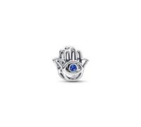 Pandora Moments Silver and Stellar Blue Hamsa Hand with Crystal Charm