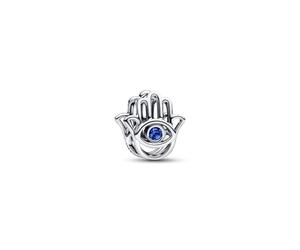 Pandora Moments Silver and Stellar Blue Hamsa Hand with Crystal Charm