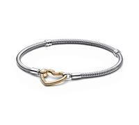 Pandora Moments Snake chain sterling silver bracelet with 14k gold-plated heart clasp, 23