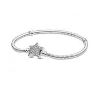 Pandora Moments Snake chain sterling silver bracelet with asymettric star clasp and clear cubic zirconia, 20