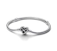 Pandora Moments Snake chain sterling silver bracelet with infinity heart clasp with clear cubic zirconia, 23