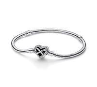 Pandora Moments Snake chain sterling silver bracelet with infinity heart clasp with clear cubic zirconia, 21