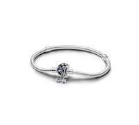 Pandora Moments Snake chain sterling silver bracelet with moon clasp with stellar blue crystal and clear cubic zirconia, 20
