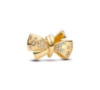 PANDORA Moments Sparkling Bow Charm made of sterling silver with gold-plated metal alloy and cubic zirconia, compatible Moments bracelets, 763442C01