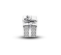 PANDORA Moments Sparkling Gift Box Charm Made of Sterling Silver with Cubic Zirconia, Compatible Moments Bracelets, 793603C01