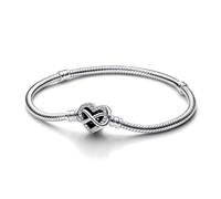Pandora Moments Snake chain sterling silver bracelet with infinity heart clasp with clear cubic zirconia, 20