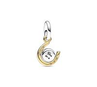 Pandora Moments Spinnable horseshoe sterling silver and 14k gold-plated dangle with clear cubic zirconia