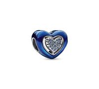Pandora Moments Spinning heart sterling silver charm with night blue crystal and transparent blue enamel