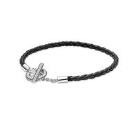 Pandora Moments Sterling silver toggle bracelet with black leather