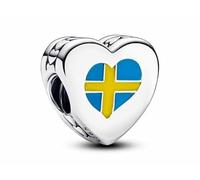 PANDORA Moments Sweden Flag Heart Charm Made of Sterling Silver, Compatible Moments Bracelets, 792015C00_E065
