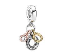 PANDORA Moments Triple Monogram & Logo Charm Pendant in Sterling Silver, 14K Gold Plated and 14K Rose Gold Plated Alloy with Cubic Zirconia, 1,7cm, Precious metal, Not applicable