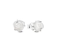 Pandora Moments White rose sterling silver stud earrings with white bioresin man-made mother of pearl