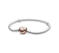 PANDORA Moments Women's 14k Rose Gold-Plated and Sterling Silver Heart Clasp Snake Chain Bracelet for Charms, Size 18, No Box