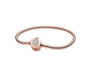 PANDORA Moments Women's 14k Rose Gold-Plated Sparkling Crown O Snake Chain Bracelet, Size 20, No Box