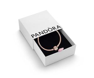 PANDORA Moments Women's 14k Rose Gold-Plated Sparkling Crown O Snake Chain Bracelet, Size 21, With Gift Box