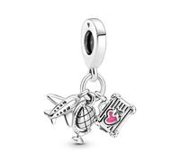 Pandora Moments Women's Sterling Silver Airplane, Globe & Suitcase Dangle Charm, No Box
