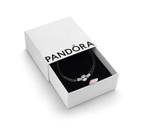 PANDORA Moments Women's Sterling Silver and Leather Black Leather Bracelet for Charms, Size 41, With Gift Box
