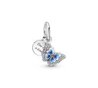 Pandora Moments Women's Sterling Silver Blue Butterfly & Quote Double Dangle Charm, No Box