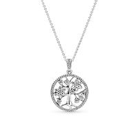 Pandora Moments Women's Sterling Silver Family Tree Hearts Cubic Zirconia Pendant Necklace, 80cm, No Box