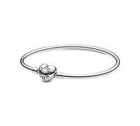 PANDORA Moments Women's Sterling Silver Heart Clasp Bangle Bracelet for Charms, Size 15, No Box
