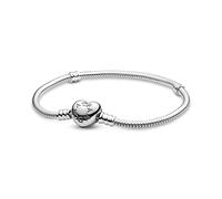 PANDORA Moments Women's Sterling Silver Heart Clasp Snake Chain Bracelet for Charms, Size 17, No Box