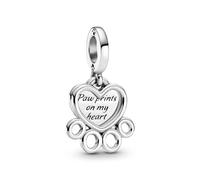 Pandora Moments Women's Sterling Silver Hearts & Paw Print Dangle Charm, No Box