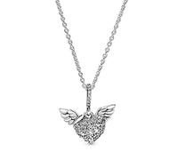 Pandora Moments Women's Sterling Silver Pavé Heart and Angel Wings Cubic Zirconia Pendant Necklace, 45cm, No Box