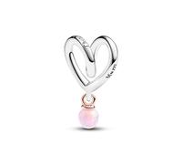 Pandora Moments Wrapped heart sterling silver and 14k rose-gold plated charm with pink lab-created opal