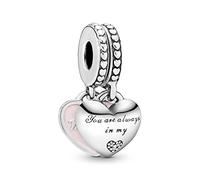 PANDORA Mother and Daughter Hearts Dangle Charm for Bracelet | Mother & Daughter Hearts Split Charm in Sterling Silver with Pink Enamel & a Sparkling Cubic Zirconia Heart