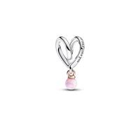 Pandora Mum Bicolor Wrapped Heart Charm 783242C01 - Sterling Silver & 14k Rose Gold-Plated, Pink Lab-Created Opal