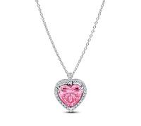 Pandora Silver Pink Halo Heart Collier Necklace