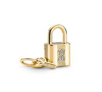 PANDORA Padlock & Key Dangle Charm - 14k Gold Bracelet Charm Compatible Moments - Gift for Her - No Box