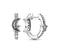 Pandora Passions Crescent moon and star sterling silver hoop earrings with clear cubic zirconia