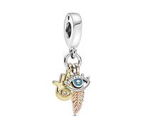 Pandora Passions Hand, eye and feather sterling silver, 14k gold-plated and 14k rose gold-plated dangle with clear cubic zirconia and turquoise enamel