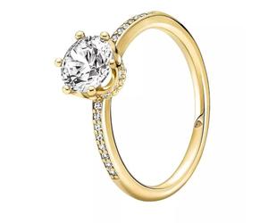Pandora Passions Sparkling Crown 14k gold-plated ring with clear cubic zirconia, 56