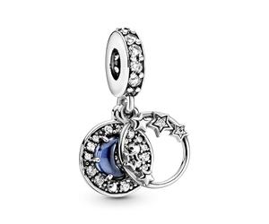 Pandora Passions Star and moon sterling silver dangle with skylight blue crystal and clear cubic zirconia