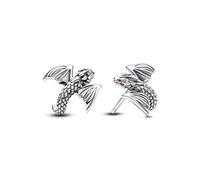 Pandora Project House dragon sterling silver stud earrings with salsa red crystal