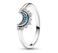 Pandora Moments Celestial Sparkling moon sterling silver ring with night blue crystal and clear cubic zirconia, 56