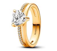 Pandora Timeless Heart 14k gold-plated ring with clear cubic zirconia, 54