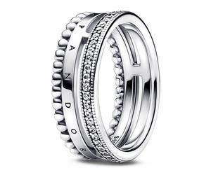 Pandora Rings Pandora Signature Ring Logo Pavé and Beads 192312C01