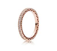 Pandora Signature Sparkle & Hearts 14k Rose gold-plated ring with clear cubic zirconia, 56