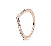 PANDORA Timeless Women's 14k Rose Gold-Plated Sparkling Cubic Zirconia Wishbone Ring, Size 50, No Box