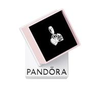 PANDORA Rose Heart Double Dangle Charm - Sterling Silver Bracelet Charm Compatible Moments - Gift for Her - No Box
