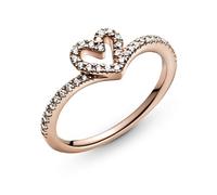 Pandora Rose Sparkling Wishbone Heart Ring - 56