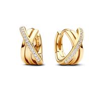 Pandora Signature Crossover Pavé 14k Gold-plated Hoop Earrings with clear cubic zirconia