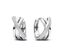 Pandora Signature Crossover Pavé sterling silver Hoop Earrings with clear cubic zirconia