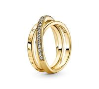 Pandora Signature Crossover Pavé Triple Band 14k gold-plated ring with clear cubic zirconia, 52