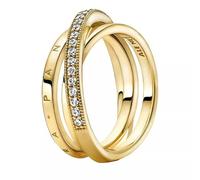 Pandora Signature Crossover Pavé Triple Band 14k gold-plated ring with clear cubic zirconia, 58