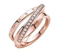 Pandora Signature Crossover Pavé Triple Band 14k rose gold-plated ring with clear cubic zirconia, 48